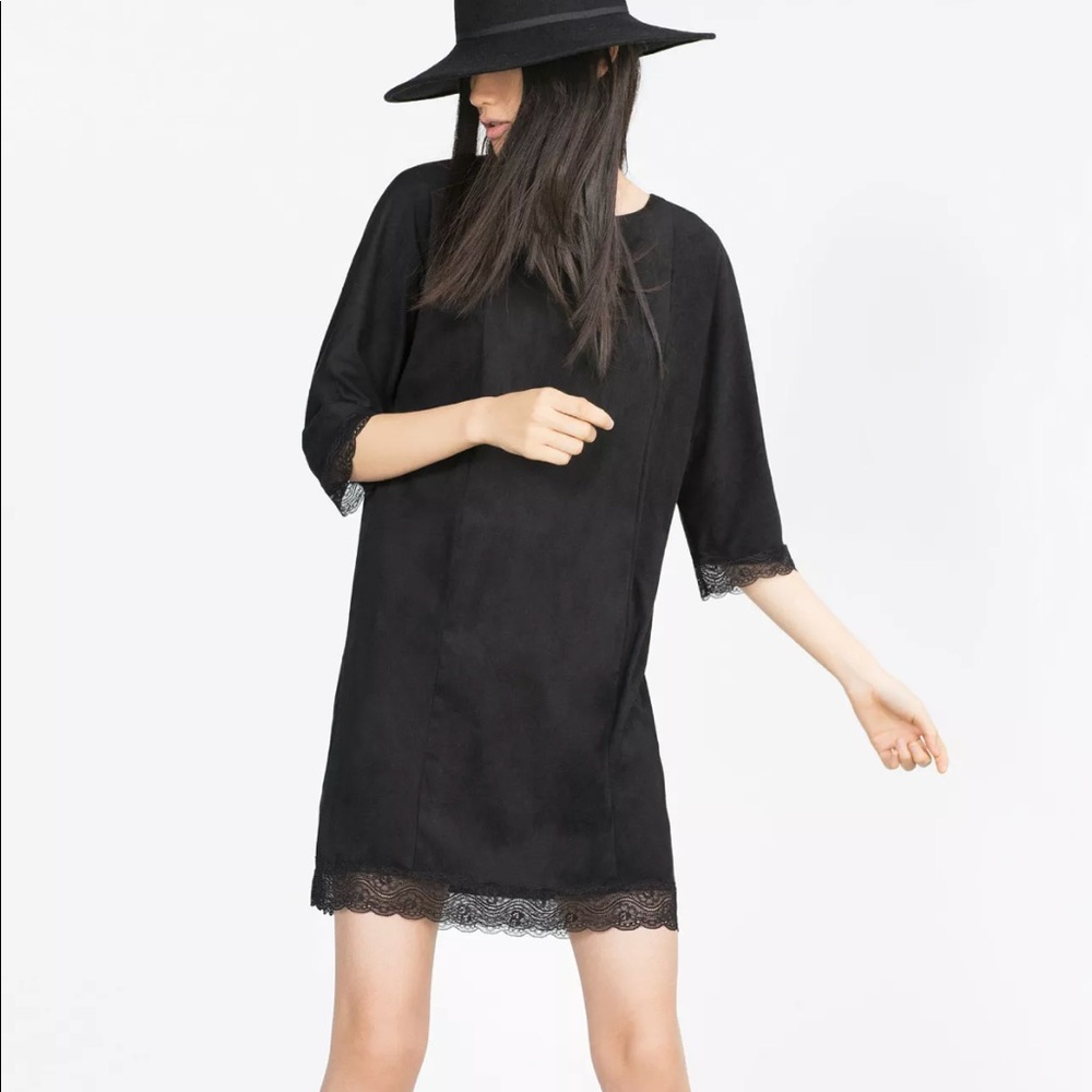Zara Faux Suede Dress Lace combined Dress/Tunic
